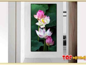 Hình ảnh Bộ tranh hoa sen hồng khổ dọc in tráng gương đẹp TraTop-3086