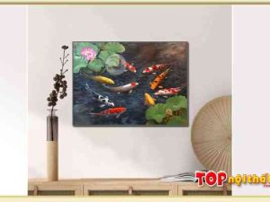 Hình ảnh Bức tranh hoa sen cá chép in canvas đơn giản TraTop-3058