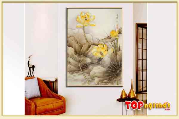 Bức tranh hoa sen vàng khổ dọc đơn giản đẹp TraTop-3064