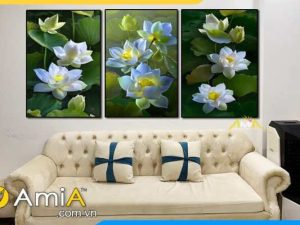 Hình ảnh Tranh hoa sen màu trắng Canvas phòng khách TraTop-3019