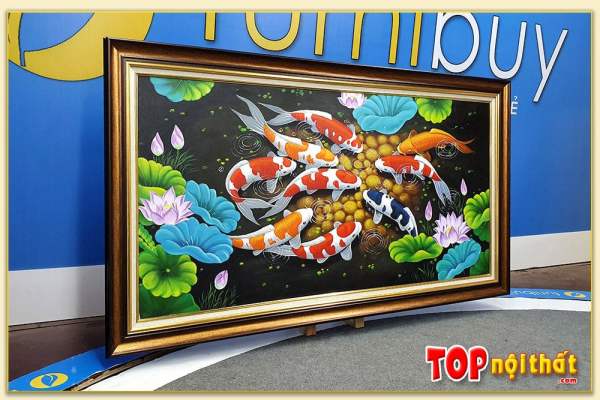 Hình ảnh Tranh sơn dầu cá chép hoa sen cửu ngư quần hội TraSdTop-0207