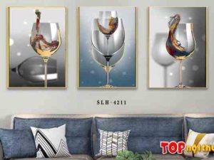 Tranh tráng gương bộ 3 bức ly rượu treo tường TraTop-2022