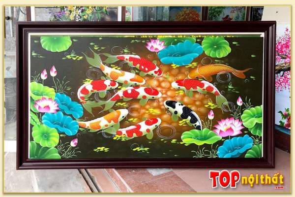 Hình ảnh Tranh treo tường vẽ sơn dầu cá chép hoa sen TraSdTop-0207