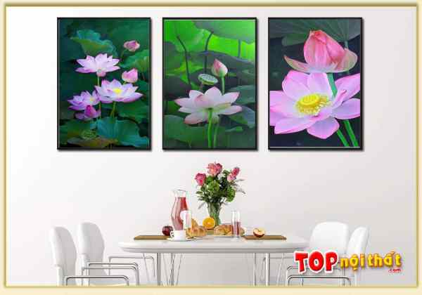 Tranh Canvas treo tường hoa sen hồng trên bàn ăn TraTop-3563
