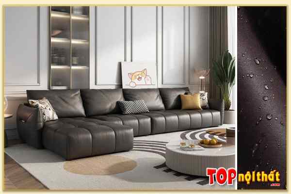 Ghế sofa phòng khách rộng kiểu góc bọc da màu đen SofTop-0730