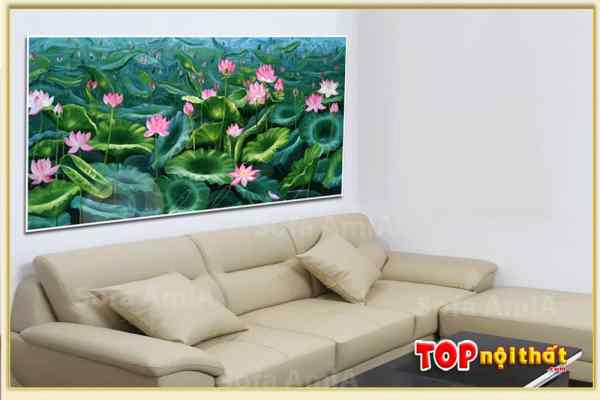 Hình ảnh Bộ tranh đầm hoa sen hồng vẽ sơn dầu treo tường TraTop-3060